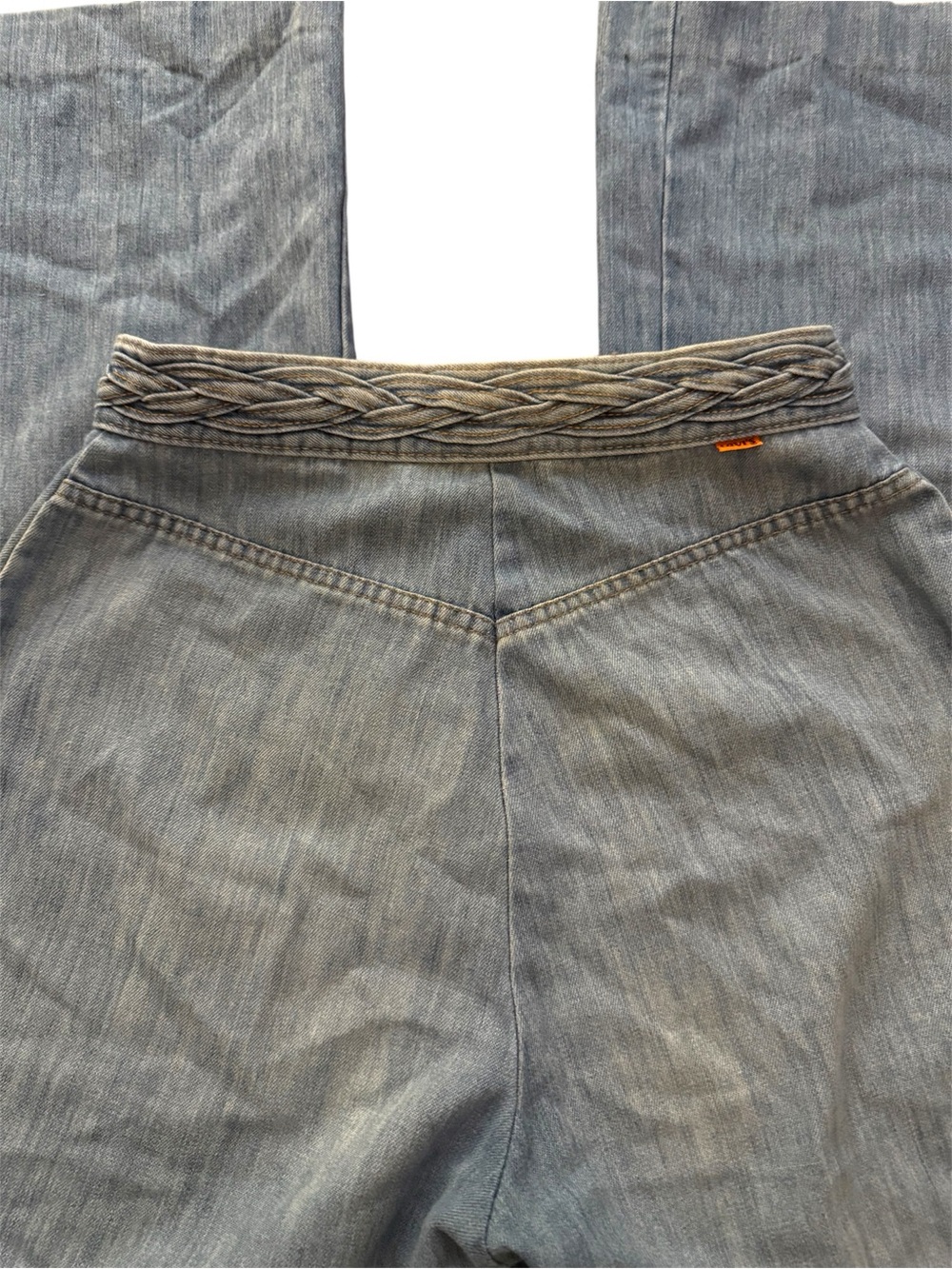Levis Orange Tab Vintage Braided Waist 27 High Rise Wide Leg Boho Western Retro - Picture 5 of 10